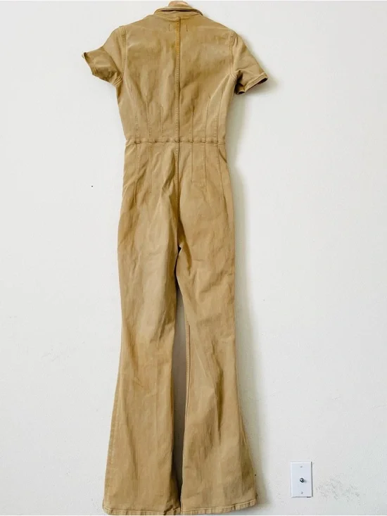 We The Free SMALL Hayde denim short sleeve flare jumpsuit in Pier 17 camel brown - Picture 7 of 8